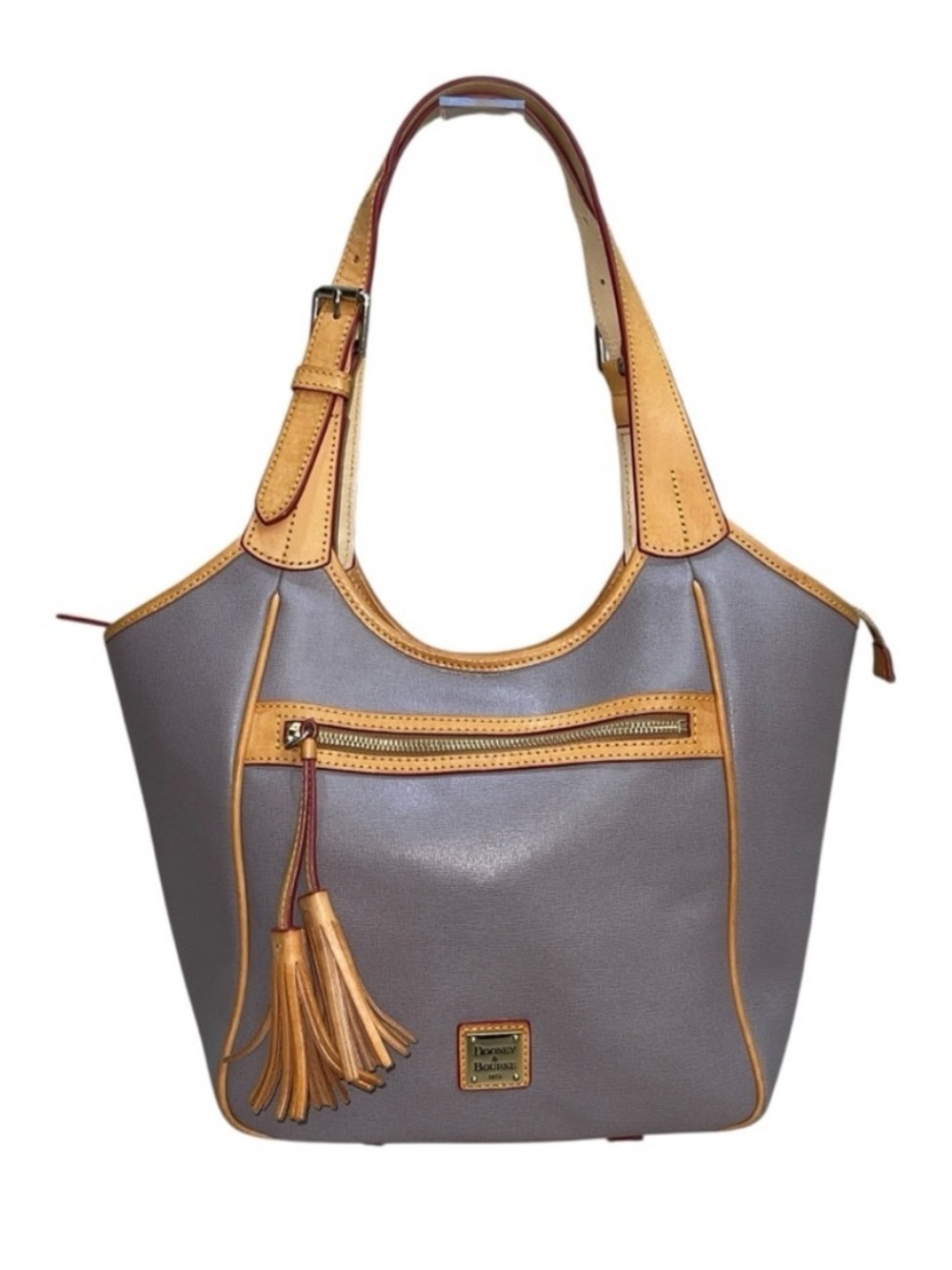Taupe and Tan Leather-Trim Shoulder Bag
